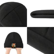 Red Bear In Nature Sewing Knitted Hat - Breathable, Non-Pilling, Soft And Elastic, Elegant Red Bear And Green Leaf Print, Unisex Winter Hat - Navy Blue - View 9