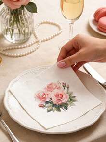 50/1 cái Khăn trải bàn dùng một lần in hình hoa hồng, kích thước 10*10 inch, khăn trải bàn in hình hoa hồng trang nhã, 3 lớp dày dặn, chống dầu và thấm hút tốt, thích hợp cho gia đình, ngày lễ tình nhân, trang trí nhà hàng và nhà bếp. - Nhiều màu - Xem 1