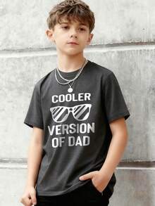Tween Boy Casual Slogan Print White Crew Neck Short Sleeve T-Shirt, Summer - Dark Grey - View 7