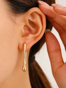1 Pair Modern Gold Geometric Teardrop Earrings Dangle Style For Daily Wear & Casual Occasions - Gold - View 2
