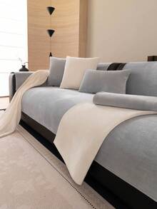 1pc Veet Washable Non-Slip L-Shaped Sofa Cover, Fits 3-Seater Sofa, Quilted Design, Magnetic Closure, Pet-Friendly Protection - Gray Velvet Sofa Cover - Xám - Xem 3