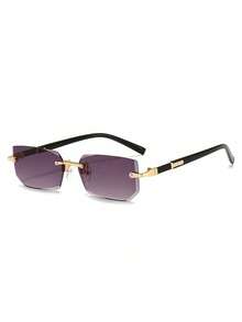 Unisex Frameless Square Glasses-Light Decorative Glasses With Reflective Lens, Metal Hinge And Black Mirror-Daily Style Modern Fashion Accessories, Fashion Frame, Simple Design, Advanced Manufacturing, Neutral Style, Fashion Lovers First Choice NZCB - 漸層棕褐色 - 查看 11