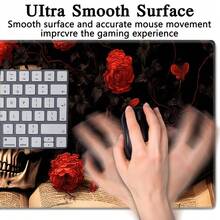 1 pieza Alfombrilla de ratón para juegos profesionales con diseño de calavera y rosa, almohadilla absorbente para portátil, alfombrilla de ratón para juegos de computadora, con borde cosido resistente al desgaste, superficie texturizada de microfibra, base antideslizante, adecuada para juegos, oficina, hogar, profesionales de eSports y jugadores, regalo perfecto para el Día de San Valentín - Multicolor - Ver 7