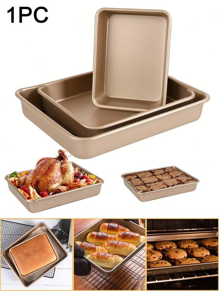 1pc Deep Baking Pan, 9/11/13 Inch Non-Stick Deep Cake Pan With Extra Height, Rectangular Carbon Steel Cake Pan, Baking Mold Turkey Roasting Tray, Suitable For Making Chiffon Cake, Swiss Roll, Cookies, Bread, Pie, Lasagna, Brownies, Home Baking Kitchenware, Applicable For Baking Cakes, Oven, Roasting And Toaster Oven - Multicolor - View 1