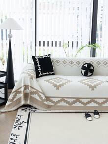 1pc Bohemian Style Sofa Throw Blanket, Geometric Pattern Sofa Cover, Pet Proof Sofa Protector, Machine Washable Home Decor Suitable For L-Shaped Sectional, Loveseat, And Sofa, Holiday Decoration (Sold Separately) - Coffee Brown - View 5