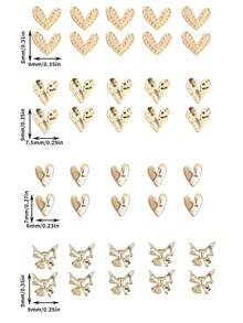 40 Pieces/Pack Y2K Golden Love Butterfly Nail Art Accessories Shiny Alloy Hollow Butterfly/Heart-Shaped Nail Decoration Diy Nail Accessories Nail Jewelry Gemstone Nail Supplies - Gold - View 3