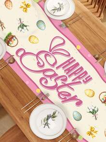 1pc Happy Easter Vintage Cartoon Girl Rabbit Egg Decorative Table Runner, Party Decoration Table Runner, Holiday Gathering Atmosphere Decor - Multicolor - View 6