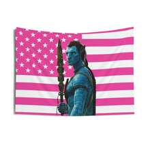 Jake Sully Tapestries, Jake Sully Pink Flag, Jake Sully  Indoor Wall Tapestries - 黑色 - 查看 1