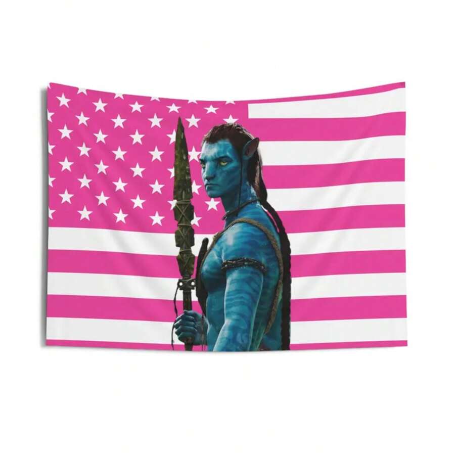 Jake Sully Tapestries, Jake Sully Pink Flag, Jake Sully  Indoor Wall Tapestries - 黑色 - 查看 1
