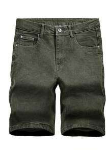 3-Pack Men's Casual Solid Color Summer Versatile Denim Shorts - Đen + Xanh lá cây + Màu kaki - Xem 5