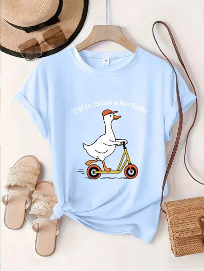 Plus Size Women's Casual Everyday Commute Vacation Funny Cute Cartoon Duck Slogan Print Loose T-Shirt