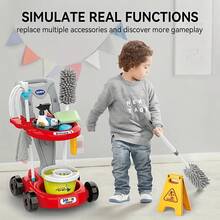 Children's Simulated Cleaning Tool Set, Sweeping Mopping Vacuum Cleaner, Role-Play Housekeeping Toy Cart - Multicolor - View 3
