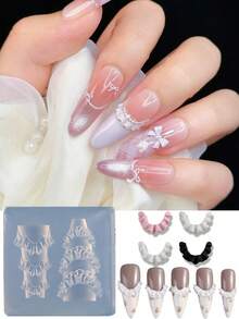 1件套浮雕法式蛋糕奶油美甲雕刻模具蝴蝶结蛋糕蕾丝裙奶油条纹蝴蝶结设计DIY小清新情人节美甲脱模工具美甲沙龙用品工具 - 無色 - 查看 11