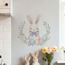 1pc Floral Wreath, Rabbit, Carrot Wall Sticker, Removable PVC Self-Adhesive Decal, Suitable For Spring Easter Bedroom, Living Room, Balcony And Window Decoration - Multicolor - View 7