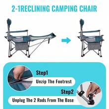 Silla de camping reclinable 2 en 1 con reposapies para adultos, silla plegable con respaldo ajustable, sillas de campamento ligeras para exteriores - 1CianGris - Ver 5