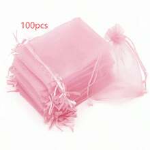 50/100pcs Pink Organza Bags, Gift Packaging Bags, Solid Color Organza Drawstring Bags, For Wedding Favors, Nylon Storage Bags, Jewelry And Accessories Packaging, Gift Decoration Packaging, Birthday Gift Jewelry Drawstring Bags, Household Items, Jewelry Packaging Mesh Bags, Holiday Party Supplies And Gift Hanging Bags. - Pink - View 8