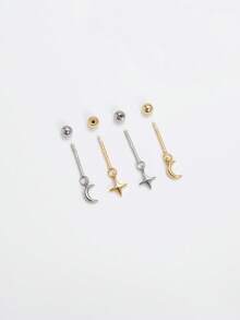 1件装 925纯银星月竖款耳钉，低过敏性金耳钉，耳骨耳廓扁平耳钉，男女日常佩戴（单件出售） - 彩色 - 查看 3