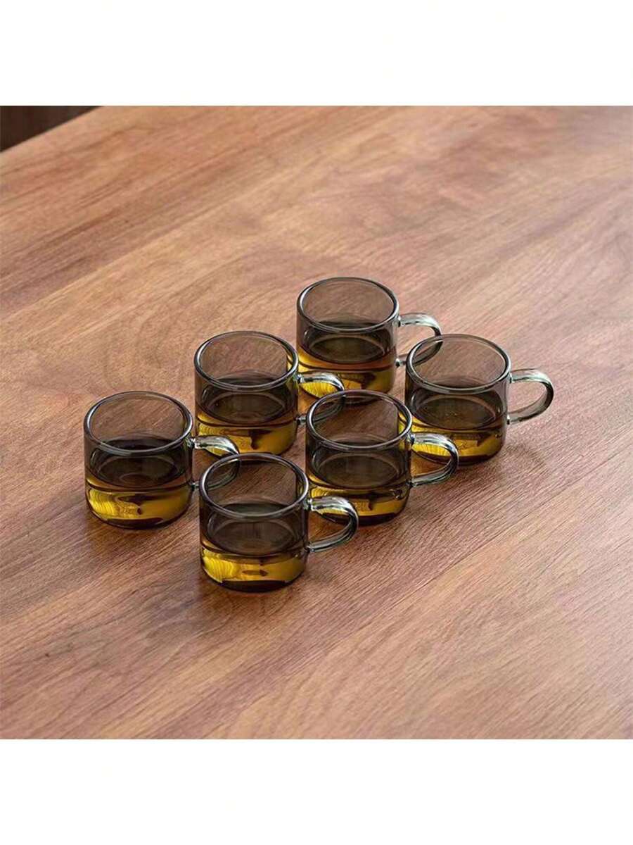 Juego de 6 tazas de té de estilo chino mini - Vasos de borosilicato resistentes al calor, tazas de café redondas reutilizables, aptas para lavavajillas, reutilizables - Negro - Ver 1
