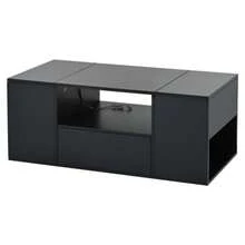 Coffee Table (100 X 50 X 40 Cm), Side Table With One Drawer, Sofa Table With Two Cabinets, High-Gloss Living Room Table With LED Light Strips, Coffee Table With 6 Storage Compartments, Black - Black - View 9