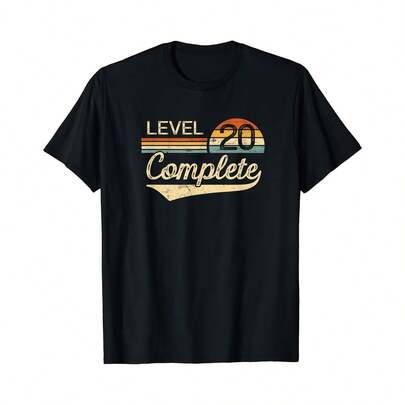 Level 20 Complete - 20 year Wedding Annrsary Gift Him Her T-Shirt Suitable for year-round wear, 220g pure cotton single-sided printed crew neck short-sleeve T-shirt, women's fun printed top