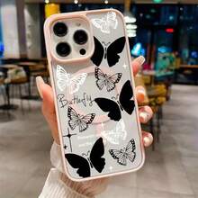 Schwarz-weiße Linien-Schmetterling-Handyhülle für iPhone 16 15 Pro Max 14 13PRO 12PRO 12 11 14 Pro Max 15 Pro 16 Plus 13 13 Pro Max XR XS MAX 16 Pro Max minimalistische Schutzhülle - Pink - Übersicht 3