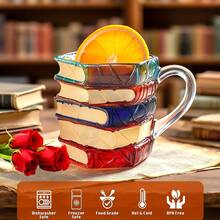 Cốc/ly cà phê thủy tinh hình cuốn sách 3D, thiết kế xếp chồng sách - Món quà dành cho người yêu văn học, một chiếc cốc cà phê nghệ thuật phù hợp cho người yêu sách, độc giả, nhà văn và những người đam mê sách. Chiếc cốc để bàn hình cuốn sách độc đáo, lý tưởng cho Ngày Valentine, các bữa tiệc và các dịp lễ. - Nhiều màu - Xem 3