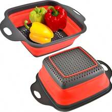 2pcs Collapsible Silicone Colander (Red) - Easy Storage, Ideal For Draining Pasta, Veggies & Fruits, Also Works As A Fruit/Berry Bowl, Must-Have For Campers - 彩色 - 查看 8