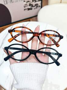 男女通用复古小椭圆框眼镜，个性街头风格按扣凹面透明眼镜，时尚女士小框眼镜，简约复古韩版百搭女士配饰 - 彩色 - 查看 8