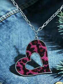 1 chiếc dây chuyền mặt dây chuyền hình trái tim rỗng in họa tiết da báo cổ điển, dây đeo áo len dành cho nữ, bộ sưu tập Ngày Valentine. - vòng cổ - Xem 10