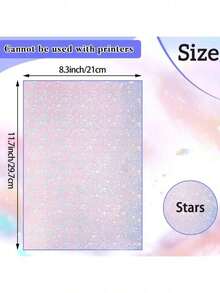 5/10/20/50张 A4尺寸星形全息冷覆膜贴纸，PVC材质，透明闪光贴纸，防水，尺寸：21.08x29.72厘米，适用于DIY手工和剪贴簿制作 - 星星 - 查看 10