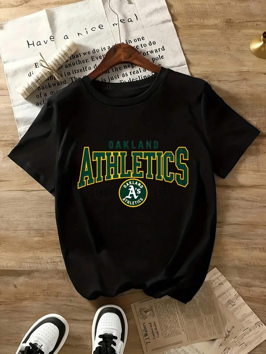 Men's New Casual Sports T-Shirt Oakland Athletics Baseball T Shirt Men Women Unisex Sport Tee Fan Apparel Team Logo Graphic Print Casual Top Short Sleeve BlackSuitable For Baseball, Ice Hockey, Rugby, Sports Eventsholiday Partiesoutingssports And Other Holiday Gifts - 白色 - 查看 1