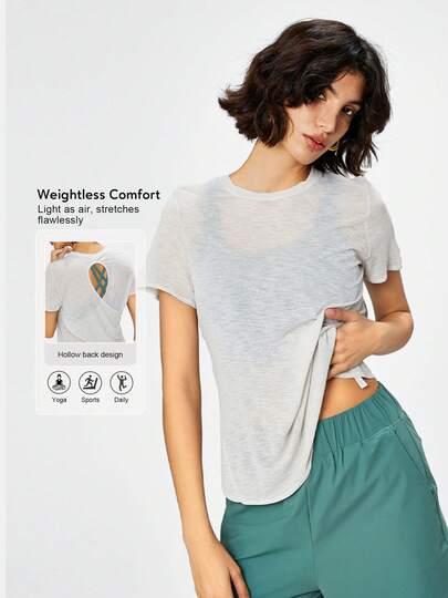 Sodalemon Camiseta de entrenamiento para mujer, camiseta casual de manga corta para gimnasio al aire libre, camiseta deportiva con espalda cruzada y calada, cuello redondo para yoga