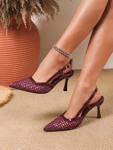 New Women's High Heel Mid Heel Pointed Toe Fashion Versatile Pumps - Burgundy - View 3