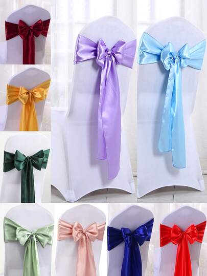 10pcs Satin Chair Back Bow Ribbons, Silk Wedding Chair Bow Sash, Silk Dining Chair Waist Bow Decor Ribbons, Suitable For Home Reception, Kitchen Events, Banquet, Birthday, Hotel Party Chair Decoration