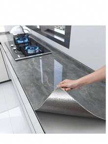 1卷大理石纹自粘墙纸，防水防油耐热厨房装饰墙纸，自粘浴室墙贴，阻燃高温炉灶防溅墙纸，带厚铝箔背衬