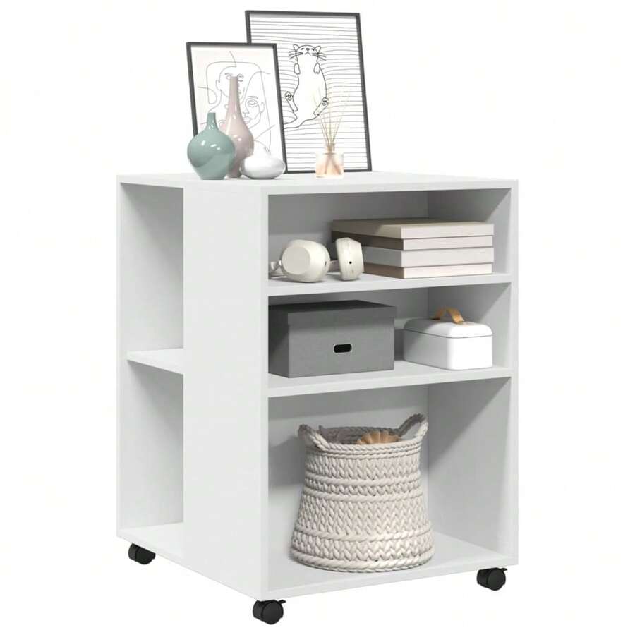 Table d'appoint vidaXL avec roues blanches 55x60x78 cm, fabrication en bois. - Blanc - Voir 1
