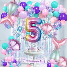 6 قطع مجموعة أرقام بموضوع الحورية، تشمل ذيل الحورية والأرقام من 0 إلى 9 وأصداف وردية وبنفسجية، مناسبة لعيد ميلاد الأطفال وحفلات الأصدقاء وحفلات بموضوع الحورية والمحيط، إكسسوار للتصوير الداخلي والخارجي - متعدد الألوان - مشاهدة 6