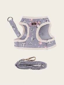 1 Set/2 Pcs (Harness + Leash) Pet Dog/Cat Harness Set, Floral Print/Color Block Design, Adjustable Vest-Style Leash, Essential For Pet Outdoor Walking - Multicolor - View 6