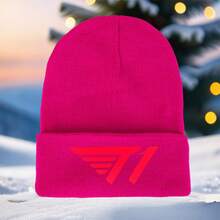 1 Piece, Printed Knit Hat Related To "T1", T1 Team Couple's Warm Hat, Suitable For Autumn And Winter Comfort, Casual Holiday Gift, Daily Accessory, Unisex, Fashionable , Essential For Esports Enthusiasts. - 淺灰色 - 查看 4