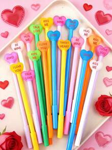 6/12/24支装 - 情人节心形凝胶笔，趣味心形笔帽设计，黑色墨水，办公居家必备，情人节最佳礼物之选，学校课堂奖励，生日礼物！（颜色随机发货） - 多色 - 查看 1