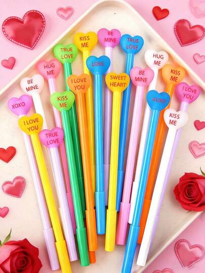 6/12/24-pack - Hjärtformade gelpennor för alla hjärtans dag Rolig hjärtformad korkdesign Svart bläck Kontors- och hemtillbehör Toppval för alla hjärtans dag-present Skolklassrumsbelöningar Födelsedagspresent! (Färger skickas slumpmässigt)