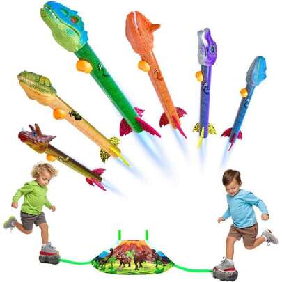 HomeChi Dinosaur Lanzacohetes para Niños, 6 Cohetes de Espuma, Lanza hasta 100 Pies para Niños y Niñas de 3 a 10 Años, Doble Juguete Blaster Cohetes a Pedal para Halloween Navidad Cumpleaños Regalo,38071947