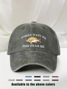 Boné feminino bordado "FISH FEAR ME" (1 unidade), estilo beisebol, ajustável, com proteção solar, ideal para viagens de primavera/outono, férias na praia e estilo unissex Y2K. - boné de baseball - Ver 7