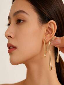 1 Pair Modern Gold Geometric Teardrop Earrings Dangle Style For Daily Wear & Casual Occasions - Gold - View 7