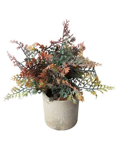 Artificial Green Fern Plant, Warm Color Fake Plant, Potted Artificial Flower Plant For Indoor Outdoor Garden Decor, Plant Stand Decor, Room Decor, Garden Decor, Desk Decor