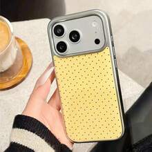 极简银色边框波点手机壳，适用于 17 Pro Max、16 Pro Max、15 Pro、14、13，可爱时尚，女生必备 - 黃色 - 查看 6