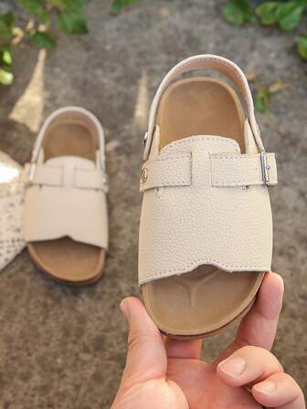 1 par justerbara klassiska platta sandaler, unisex barn enfärgade slip-on skor, mångsidiga för sommarens utomhus- och skolaktiviteter