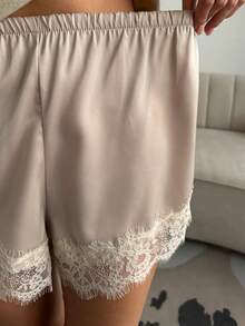 Satin Silk Boxers Shorts For Women Y2k Lace Trim Micro Mini Pajama Shorts French Knickers Low Rise Coquette Lounge Slip Pj Bottoms - Bụi hồng - Xem 7