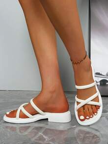 Dép lê nữ mùa hè mới 2026, dép đế bằng mềm mại, thích hợp để mang cùng váy. - trắng - Xem 3