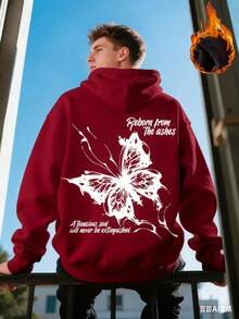 2025 Men's Pink Graffiti Butterfly Print Sport Hooded Sweatshirt - Streetwear Pullover With Black & White Graphic - White - View 7